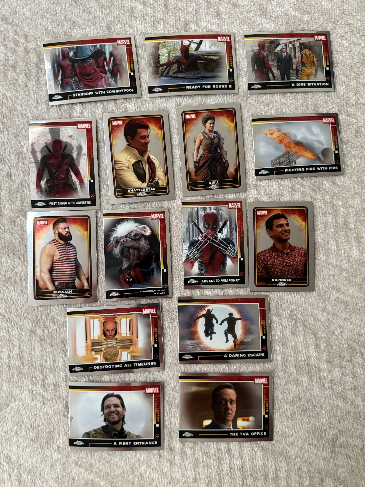 Lotto di 15 carte Topps Chrome Deadpool 2025 - base Marvel senza doppioni