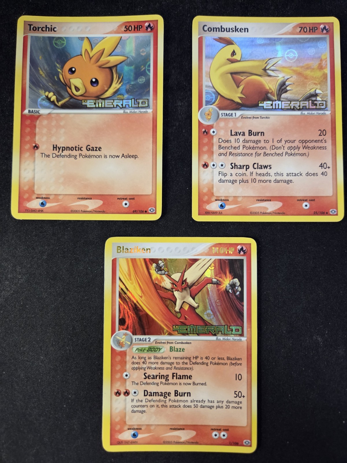 Ex Emerald - Stamp Holo Vintage Bundle -  Torchic Combusken Blaziken - Reverse