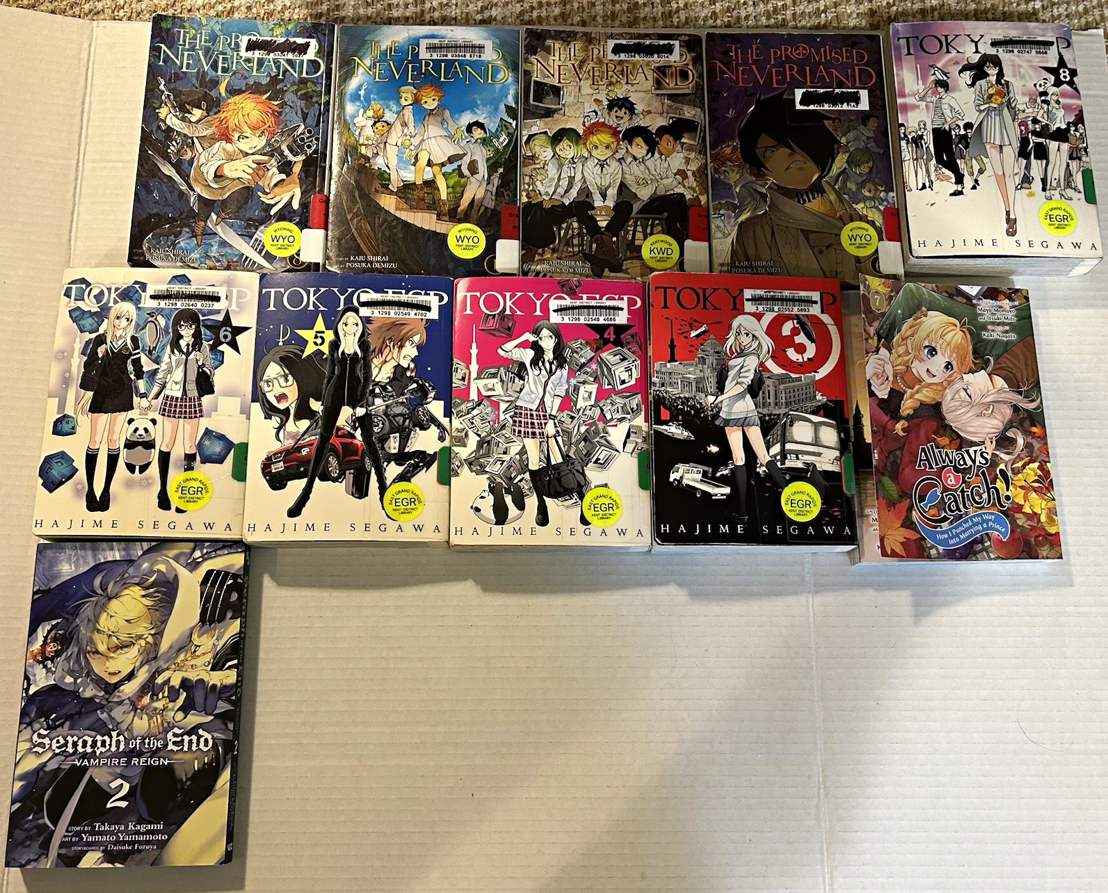 LOTTO MANGA, Promised Neverland, Tokyo ESP, Seraph of the End, ex biblioteca,