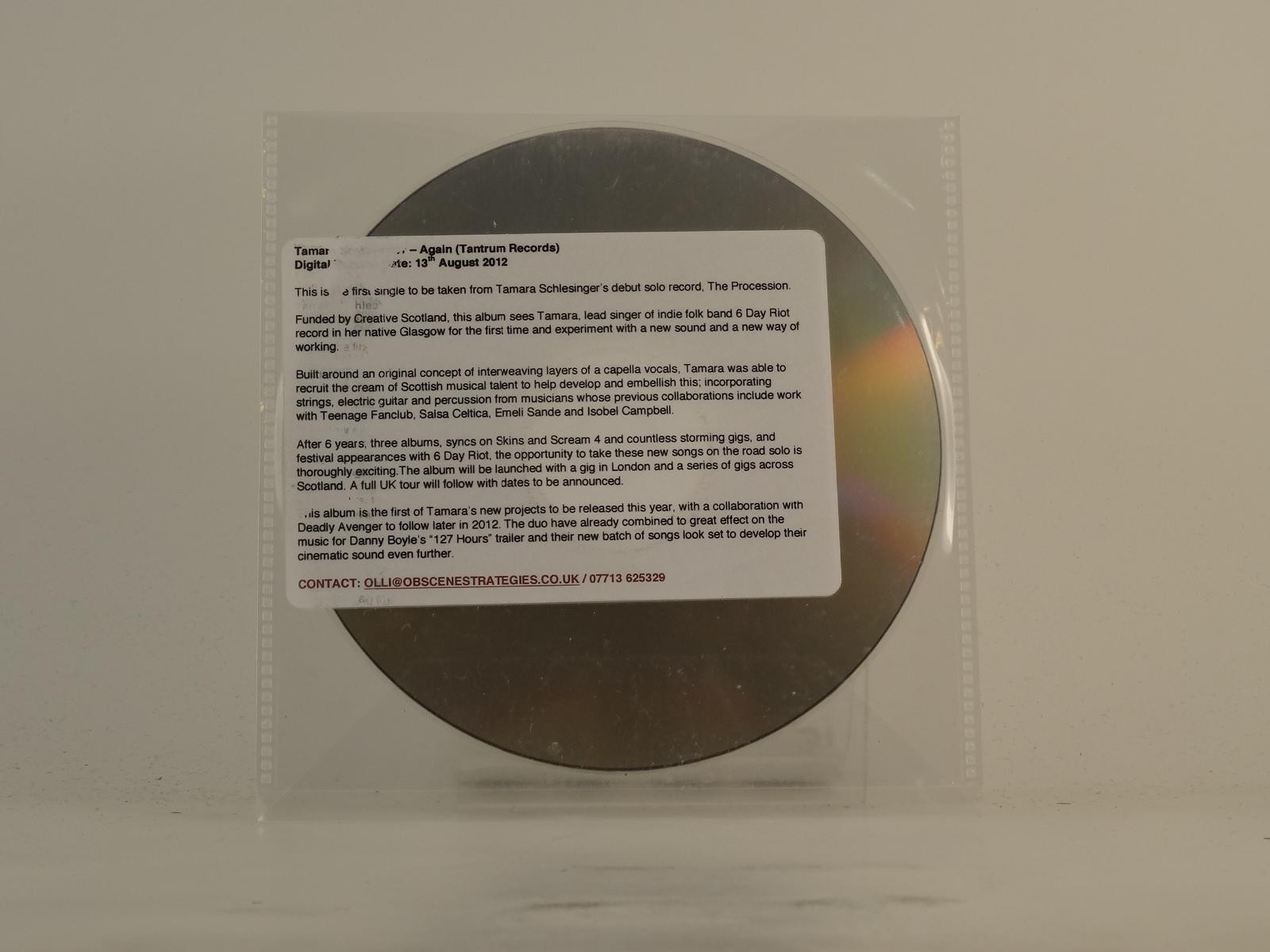 TAMARA SCHLESINGER AGAIN (E4) 1 Track Promo CD Single including Plastic Sleeve T
