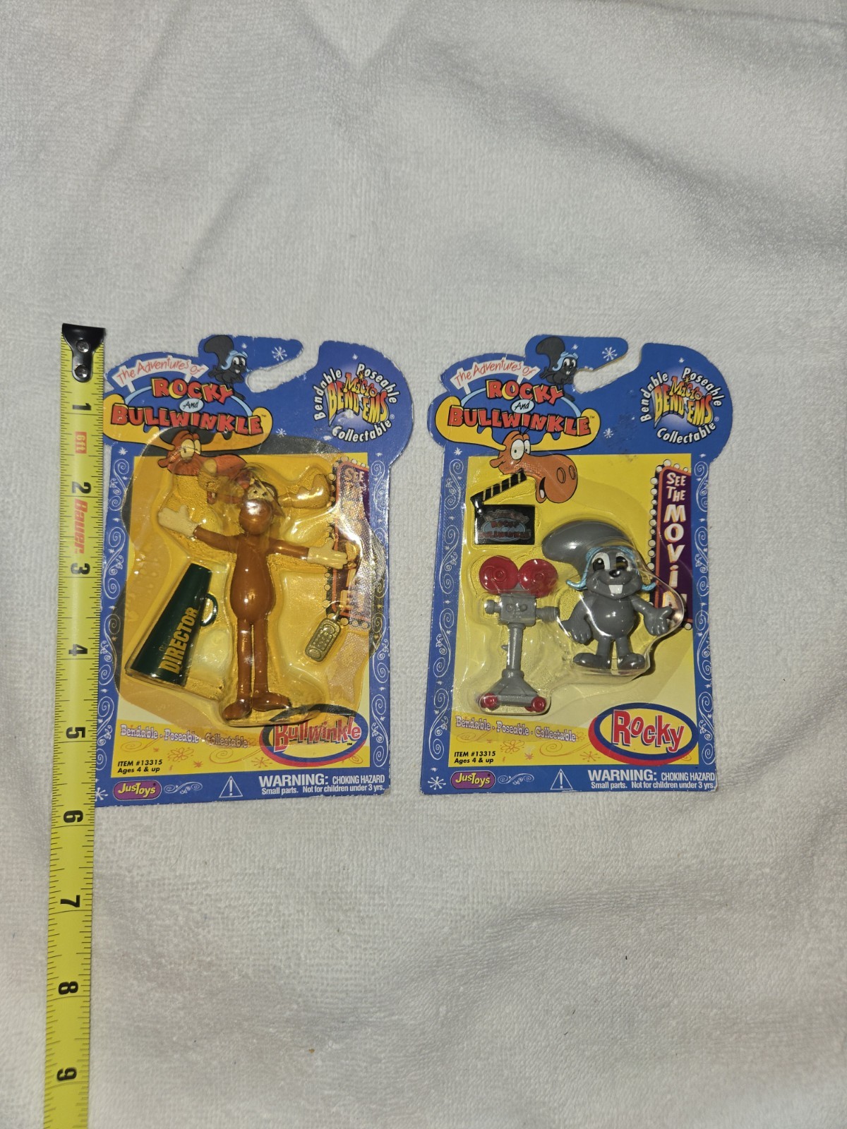 SET 2 NOS VINTAGE 2000 JUST TOYS ROCKY & BULLWINKLE PIEGHEVOLI DA COLLEZIONE