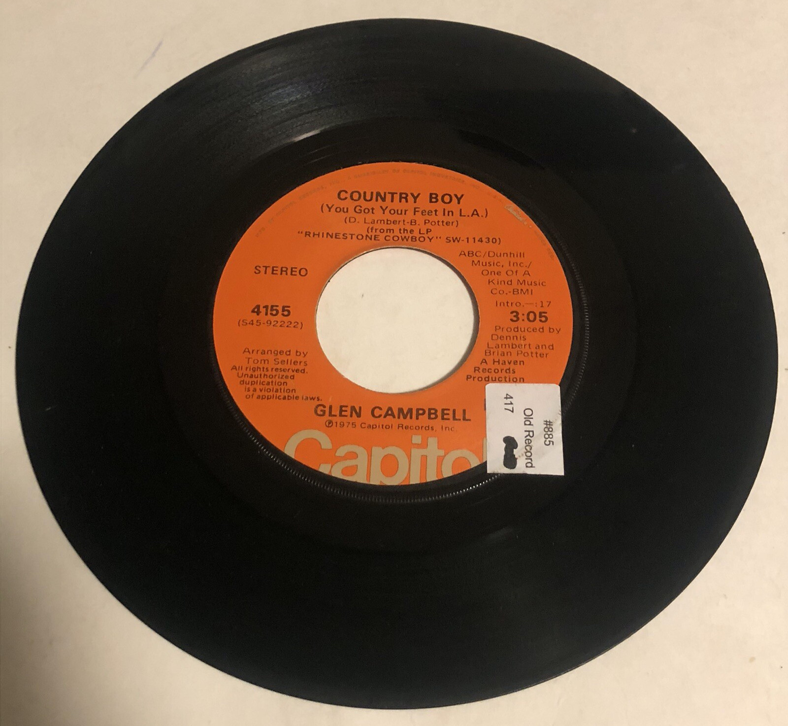 Glen Campbell 45 Vinyl Record Record Collectors Dream - Country Boy