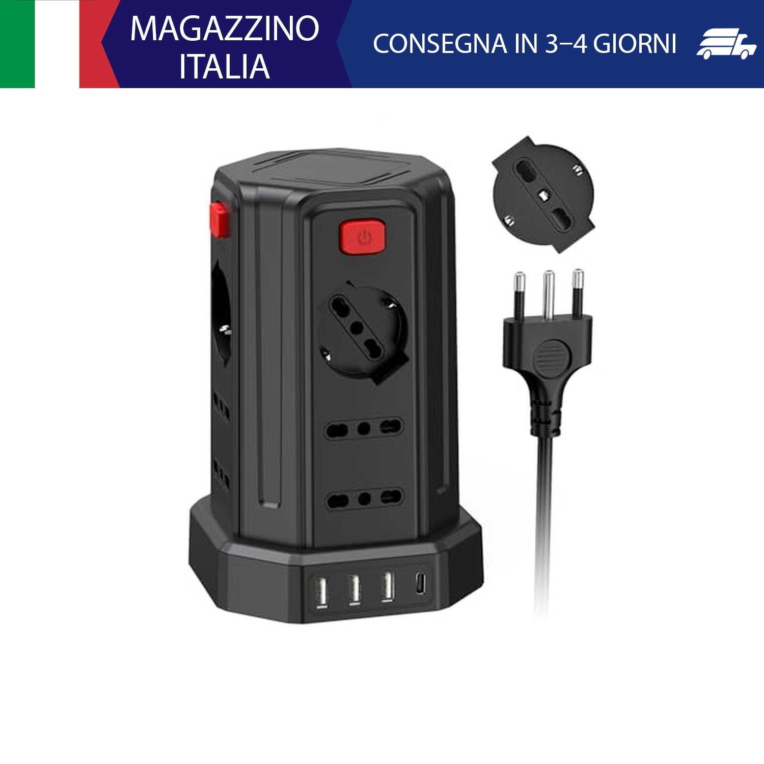 2 Metro Ciabatta Elettrica Multipresa con 12 Prese Universali 10/16A ITA e Schuk
