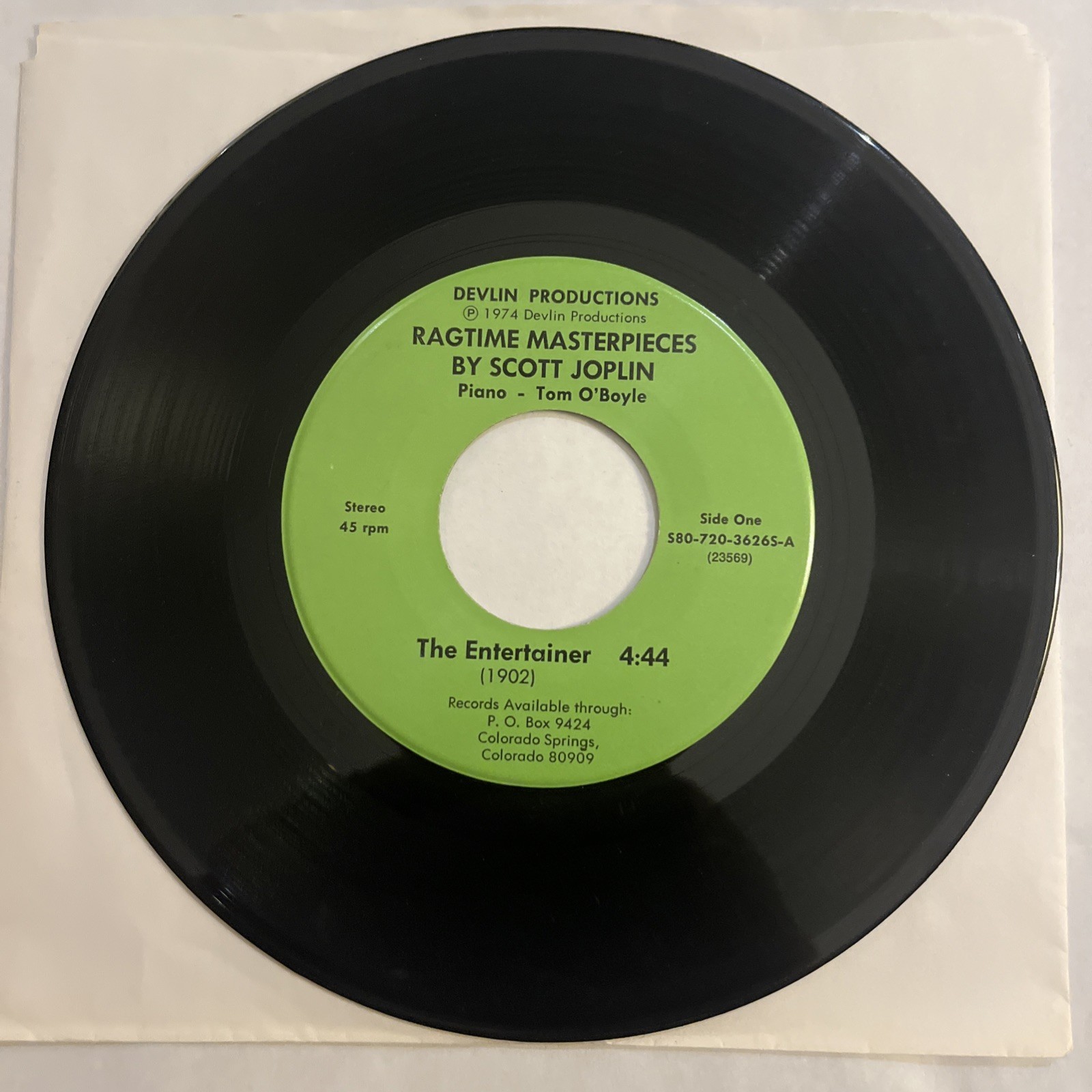 RAGTIME 45:  Tom O'Boyle - Ragtime Masterpieces by Scott Joplin RARE 45 Record