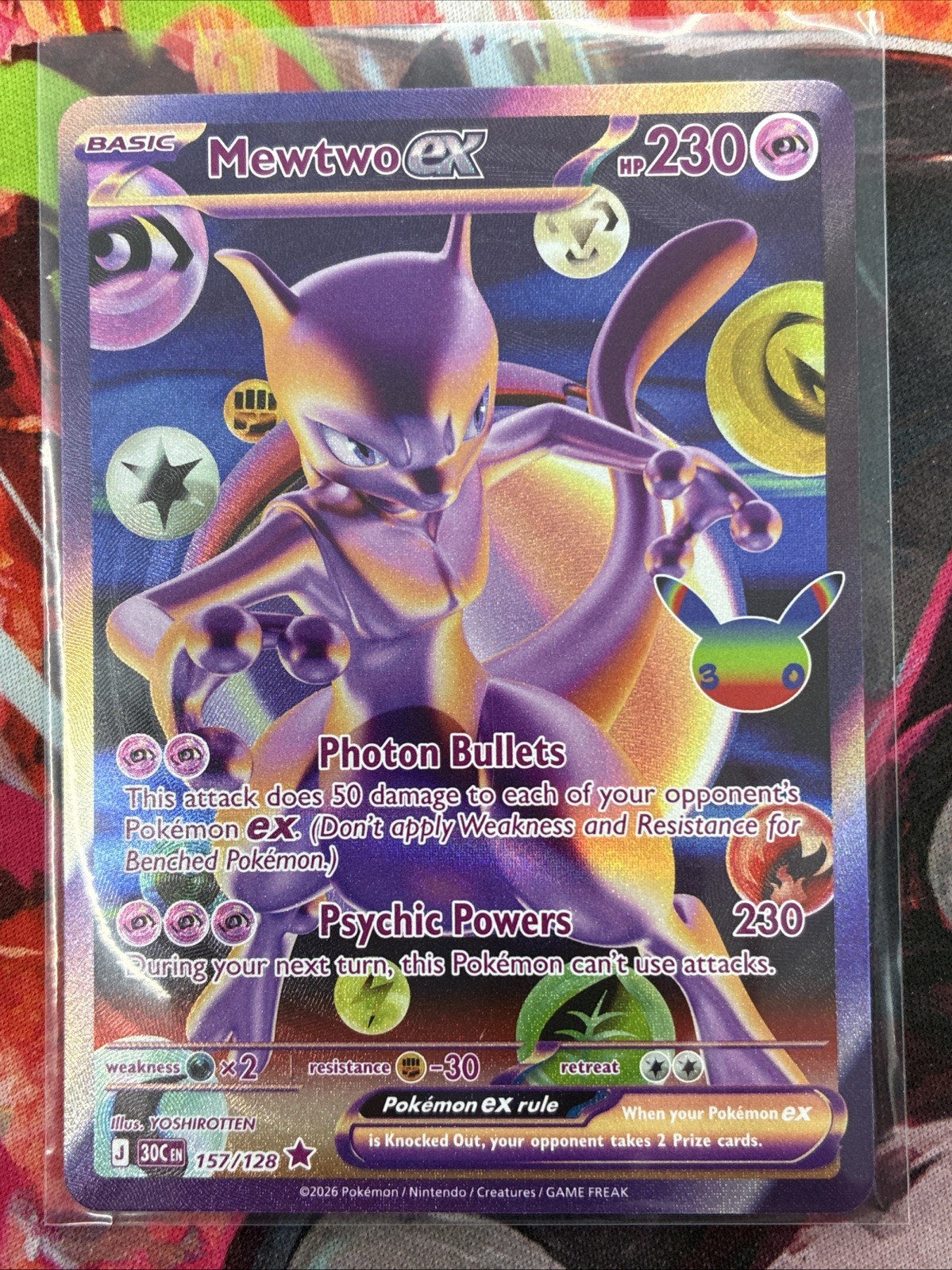 Pokémon 30° Celebrazione Mewtwo ex 157/128 Inglese 2026 Futuristico Raro NM 