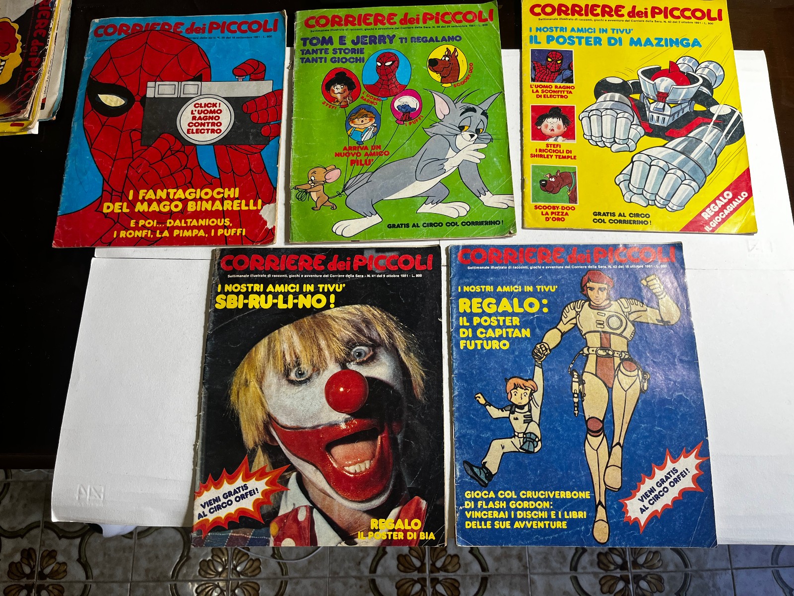LOTTO 5 CORRIERE DEI PICCOLI ANNO 1981-UOMO RAGNO-MAZINGA-DALTANIOUS-PUFFI ETC.