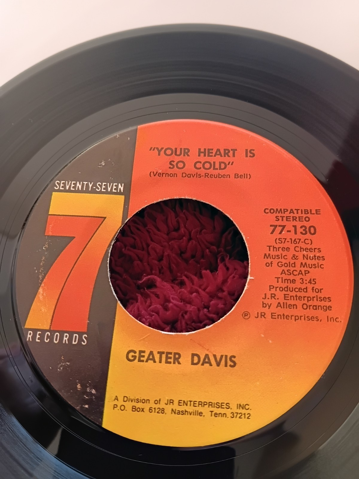 GEATER DAVIS YOUR HEART IS SO COLD US SEVENTY SEVEN 7" 