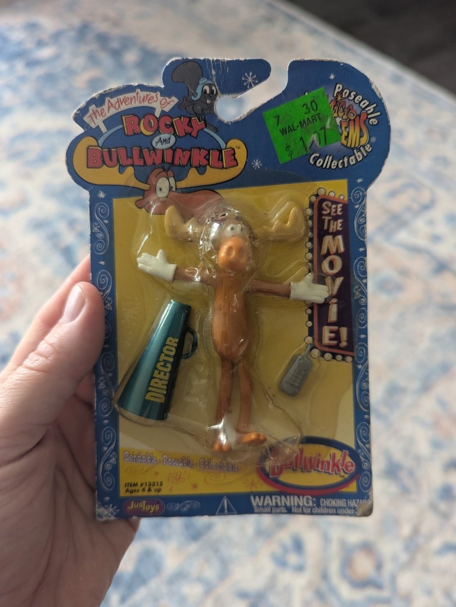 Giocattolo Vintage Y2K 2000 JusToys Micro Bend-Ems Avventure di Rocky e Bullwinkle Nuovo con scatola