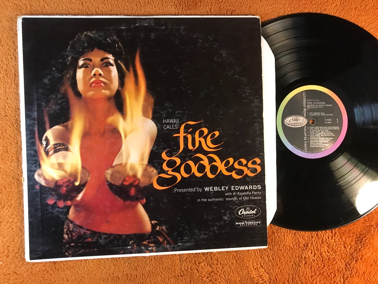 WEBLEY EDWARDS & AL KEALOHA PERRY Hawaii Calls: Fire Goddess LP 1959 exotica rar