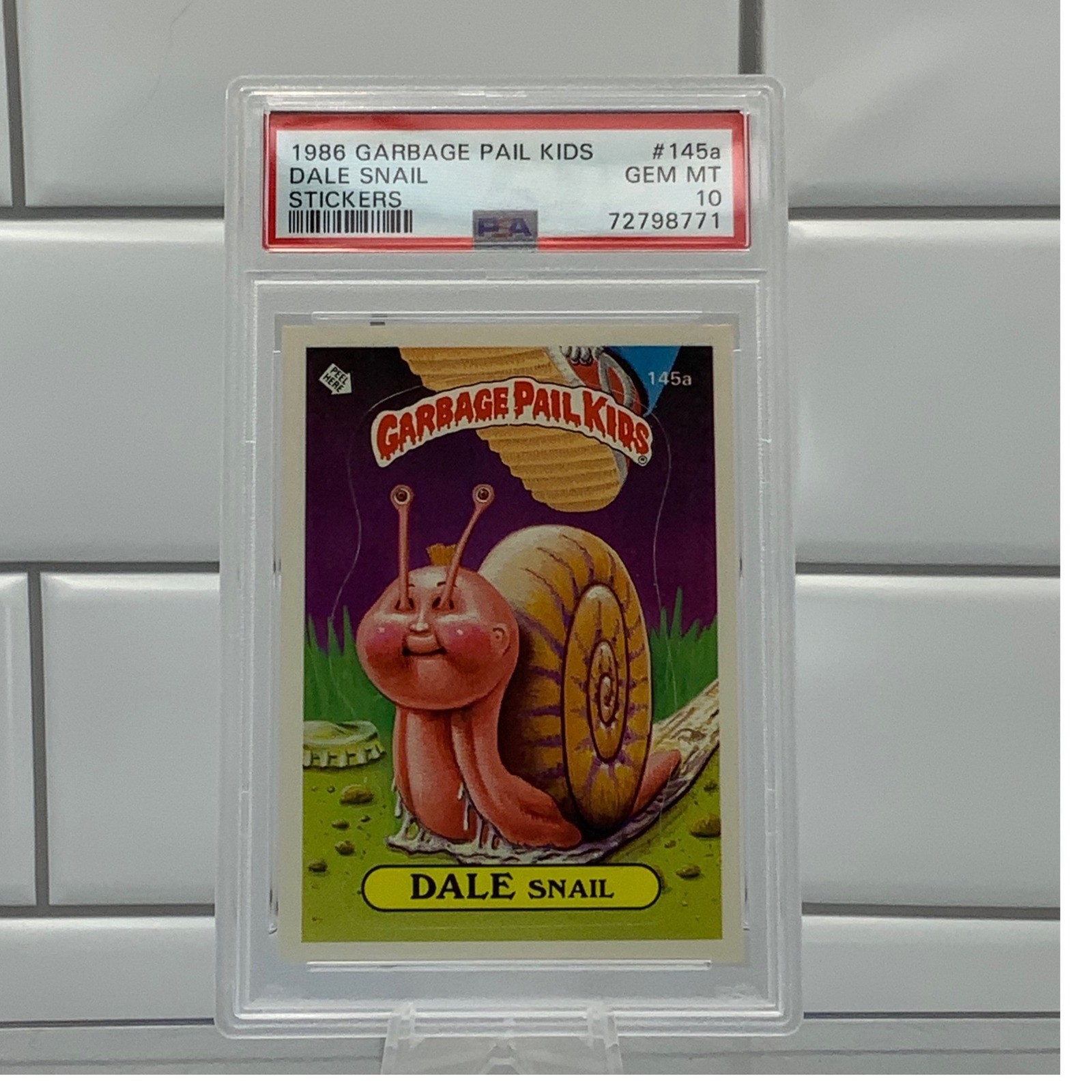 Vintage Topps Garbage Pail Kids Dale Snail 145a PSA 10 Sticker