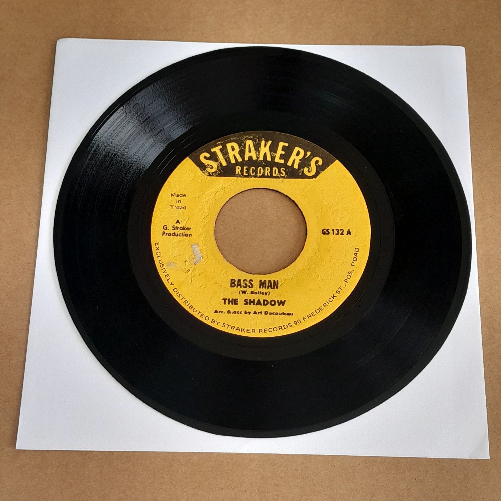 THE SHADOW Bass Man / Ah Come Out To Play CALYPSO 7" Barbados HEAR