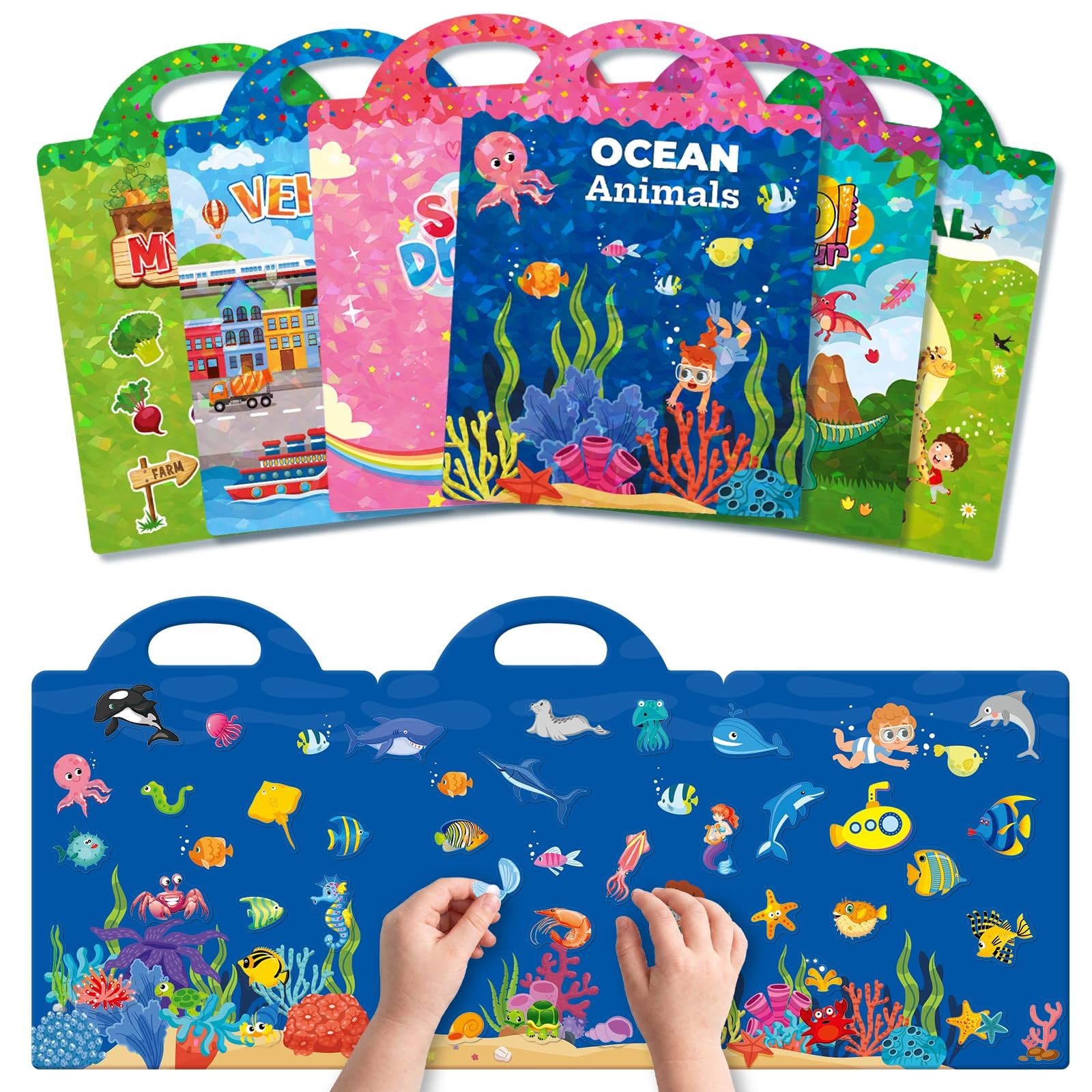 ADESIVI PER BAMBINI SET 6 LIBRI ADESIVI RIUTILIZZABILI DIVERTENTI ATTIVITÀ CREAT