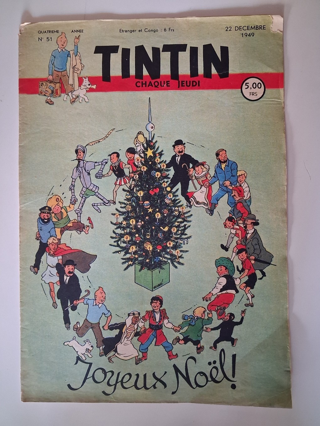 Journal TINTIN Hergé DU 22 décembre 1949 N° 51 Couverture Hergé BE