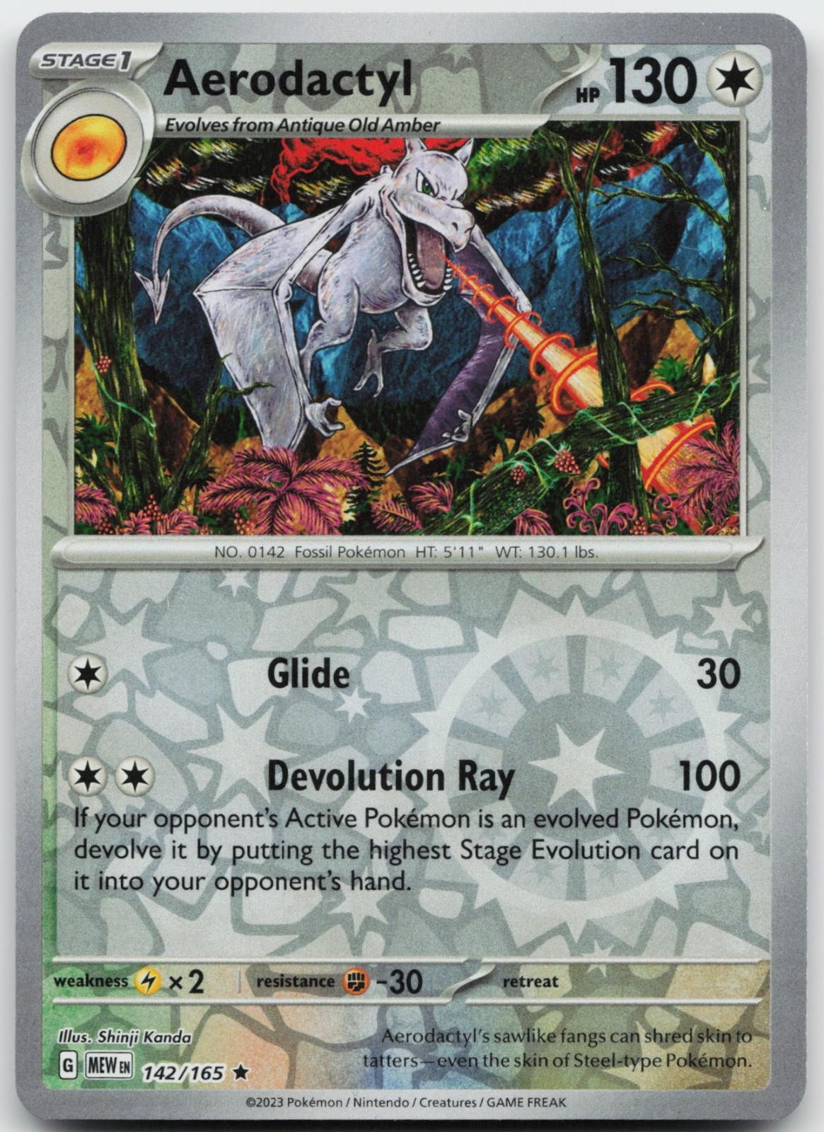 Aerodactyl 142/165 Raro 151 Pokemon Reverse Holo quasi nuovo