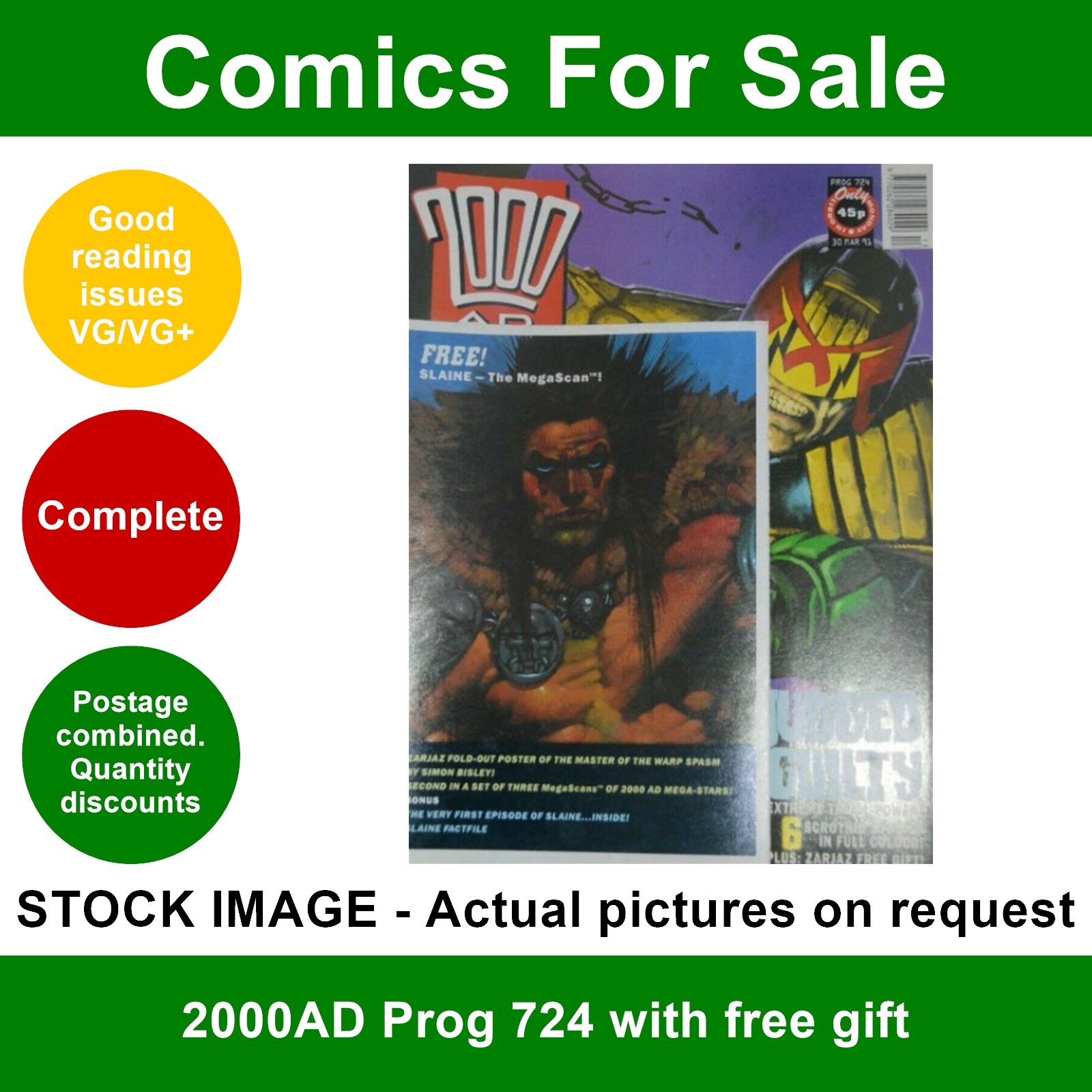2000AD prog #724 comic - VG/VG+ - with FREE GIFT - 30 March 1991