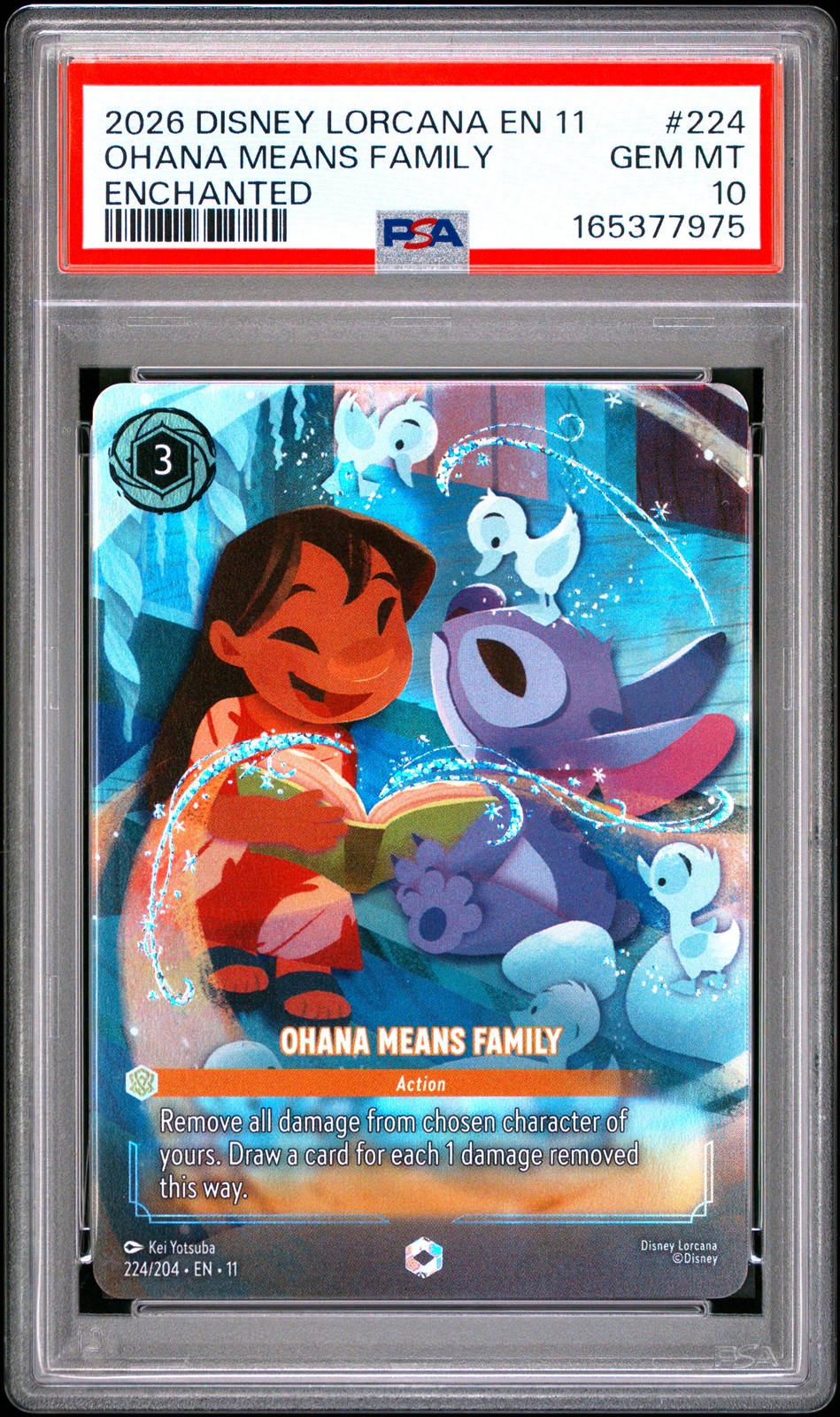2026 DISNEY LORCANA EN 11-INCANTESIMO INVERNALE INCANTATO #224 OHANA SIGNIFICA FAMIGLIA PSA 10