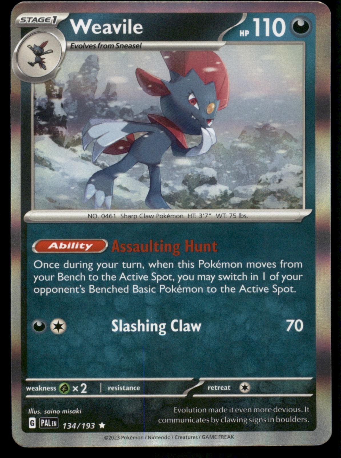 Weavile 134/193 Raro Paldea Evoluto Pokemon Holo Near Mint