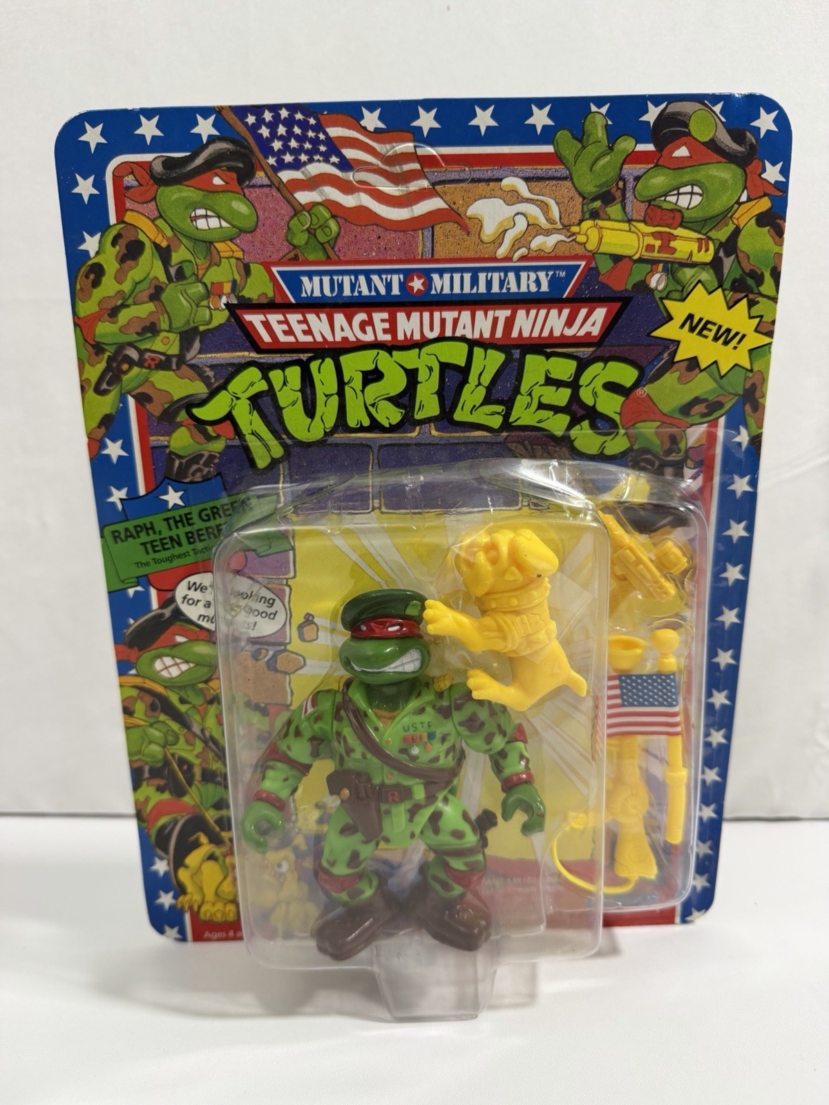 1991 TMNT Mutant Military Raph The Green Beret Unpunched Package Wear