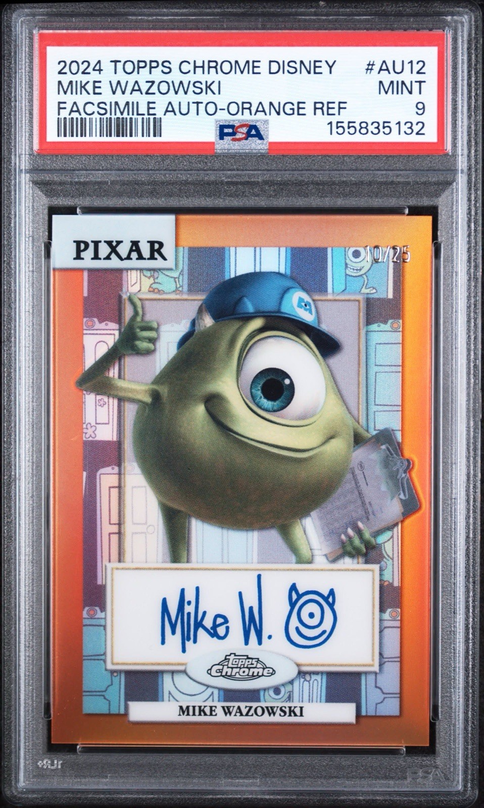Topps Chrome Disney 2024 Monsters Inc. Card #86 Mike Wazowski Auto /25 PSA 9