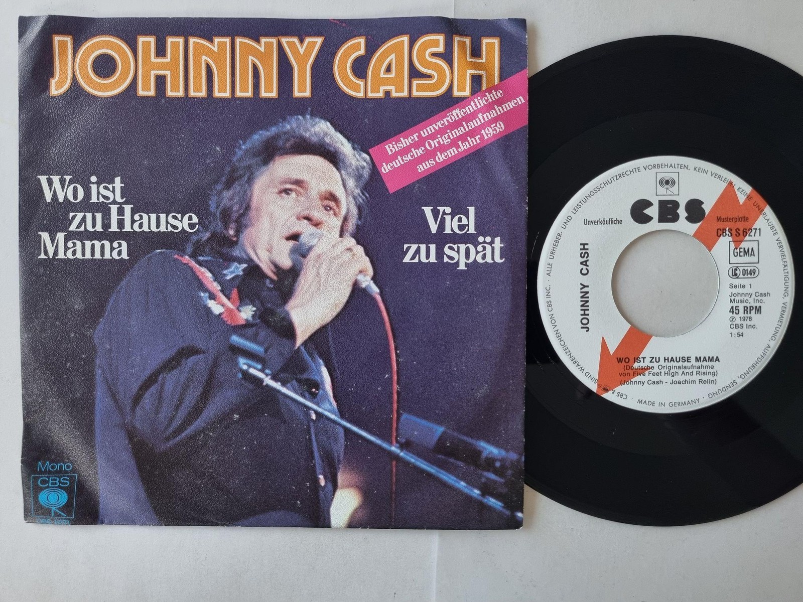 Johnny Cash - Wo Ist Zu Hause Mama / Viel Zu Spät 7'' PROMO SUNG IN GERMAN