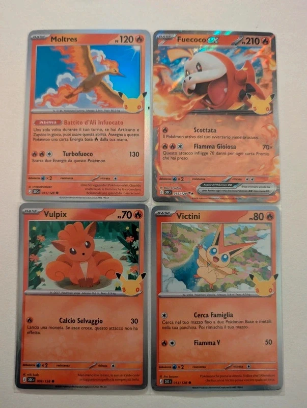 Lotto Pokémon ex, holo foil tipo fuoco 30° Anniversario