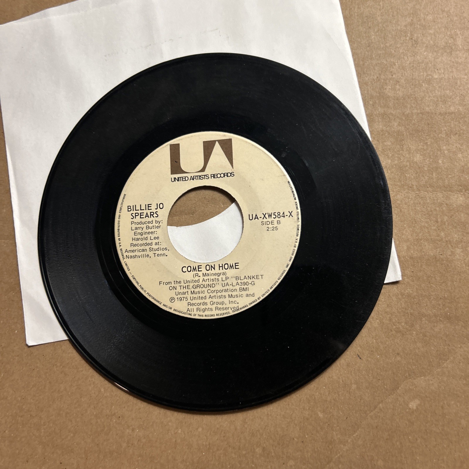 Billie Jo Spears Blanket On The Ground/Come On Home United Artist 45 1975