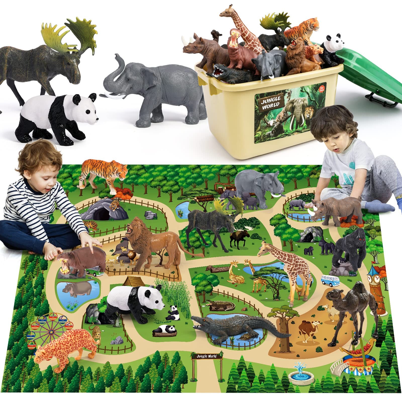 Animaux Jouet avec 145x98cm Tapis de Jeu,Figurine Animaux pour Enfant