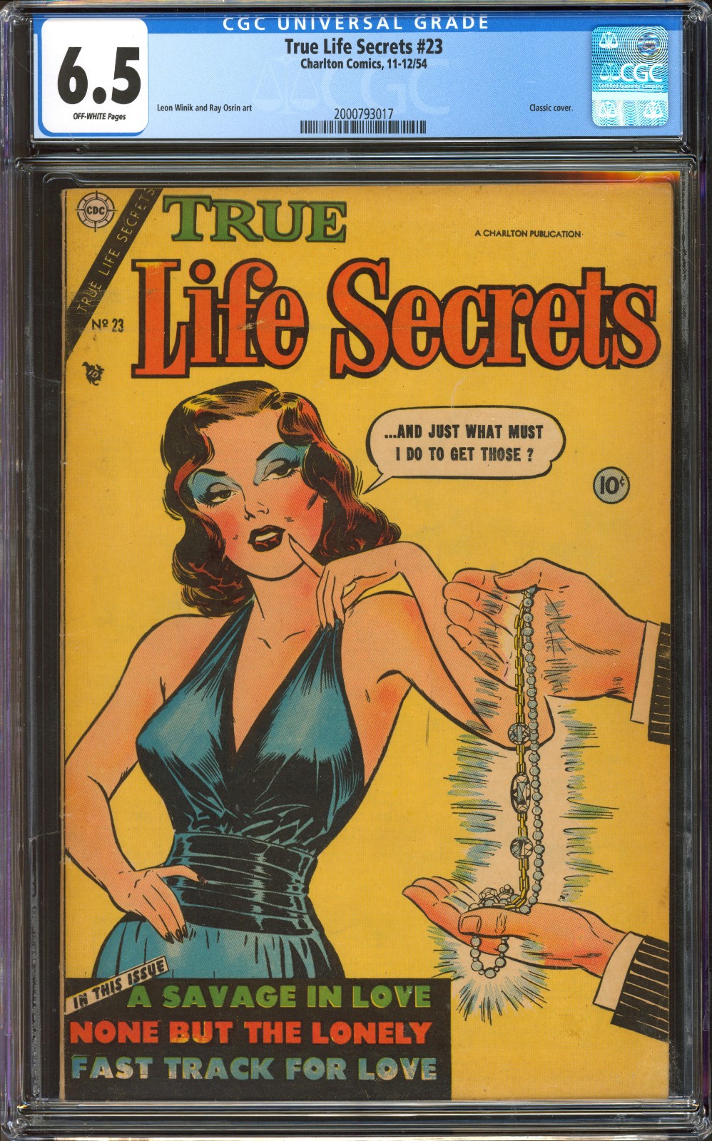 True Life Secrets #23 CGC 6.5 OW | Charlton 1954 | Classic Good Girl Cover