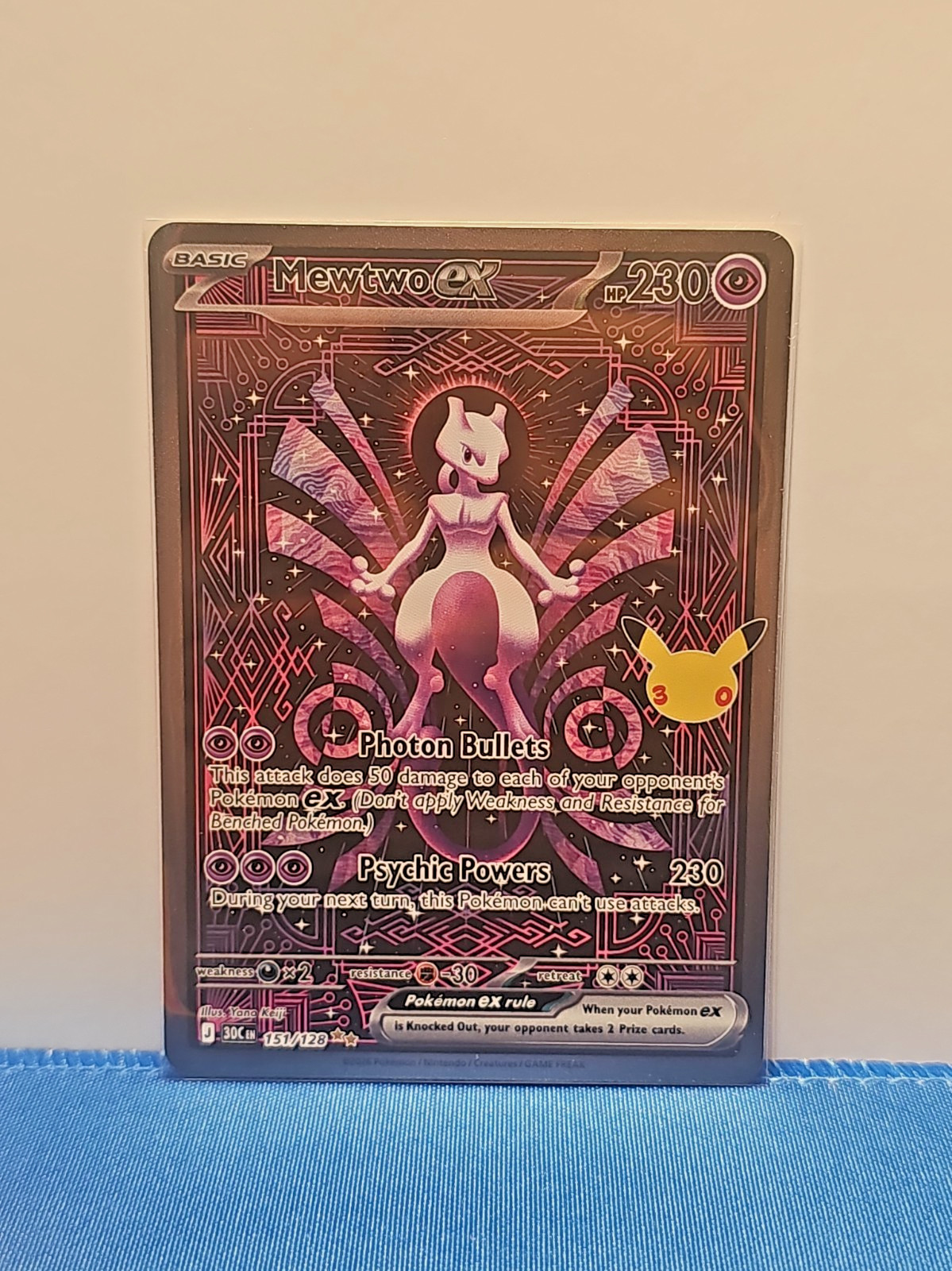 30th Celebration Mewtwo EX illustrazione speciale rara quasi nuova 151/128