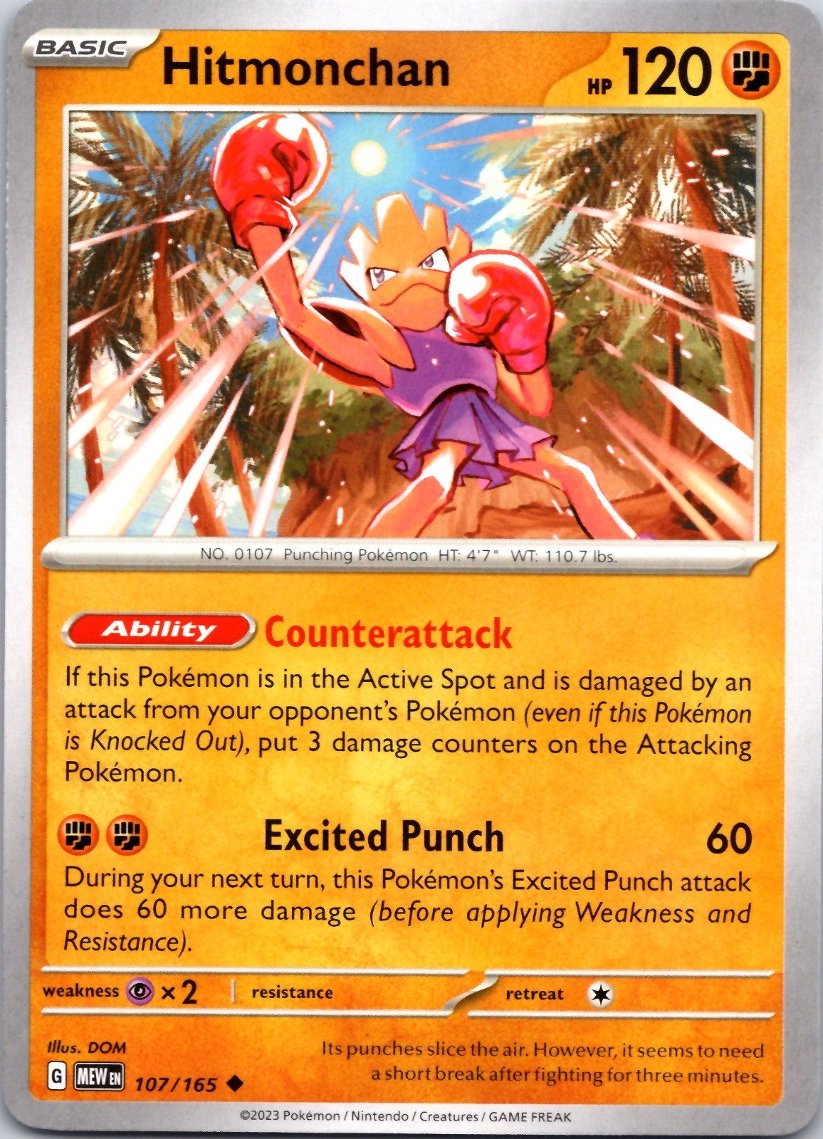 Hitmonchan Uncommon SV: Scarlet & Violet 151 107/165 quasi nuovo