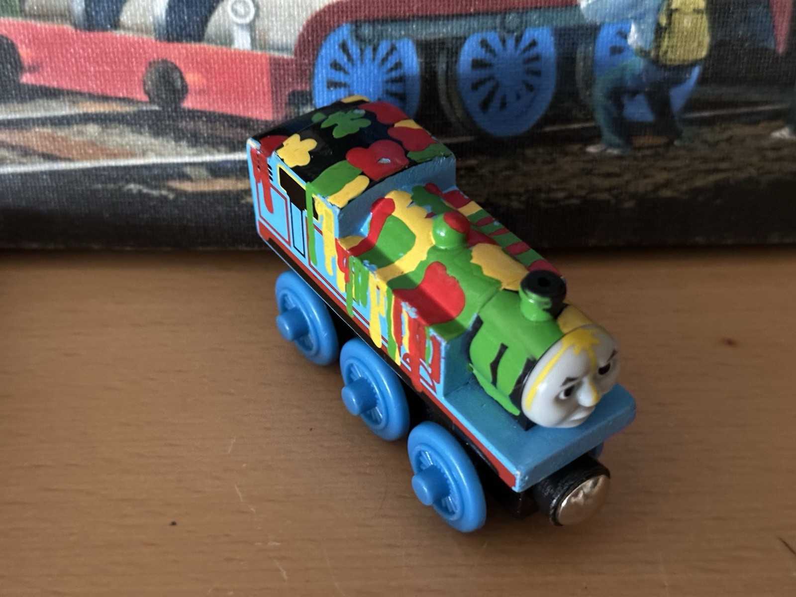 Authentic Learning Curve Wooden Thomas Train Paint Splattered Thomas!
