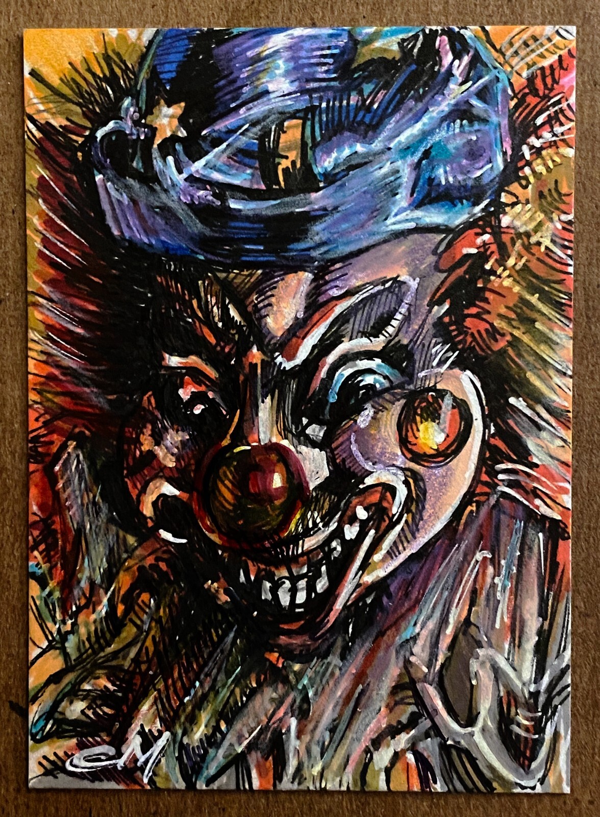 Poltergeist Clown Doll PSC 1/1 Hand Drawn Sketch Card by CJ Morris ACEO