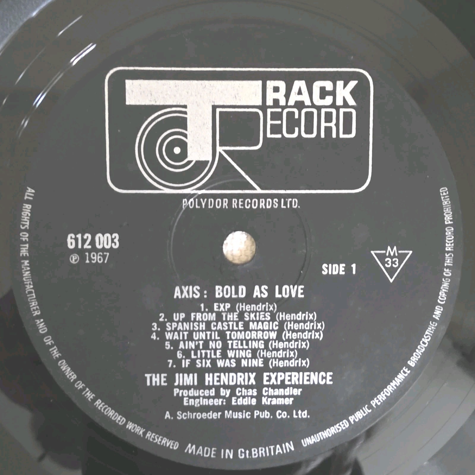 Jimi Hendrix Axis Bold as Love Mono UK 1st press 1968 A1 B1 Mono + Insert