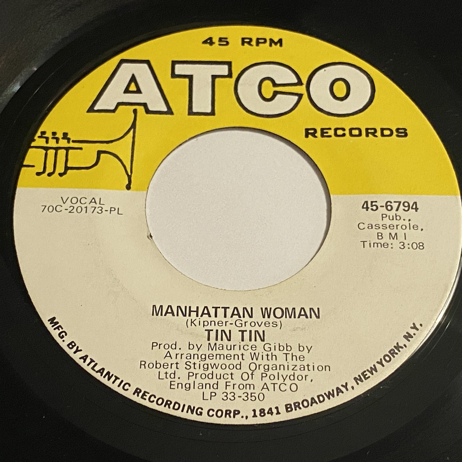 Tin Tin: Manhattan Woman / Toast And Marmalade For Tea 45 - ATCO