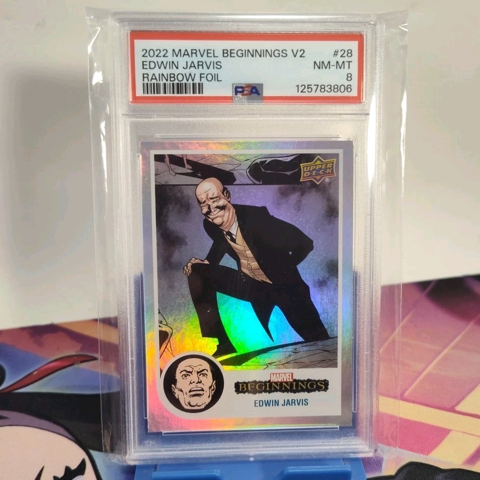 Upper Deck Marvel Beginnings 2022 volume 2 Edwin Jarvis #28 Rainbow Foil PSA 8