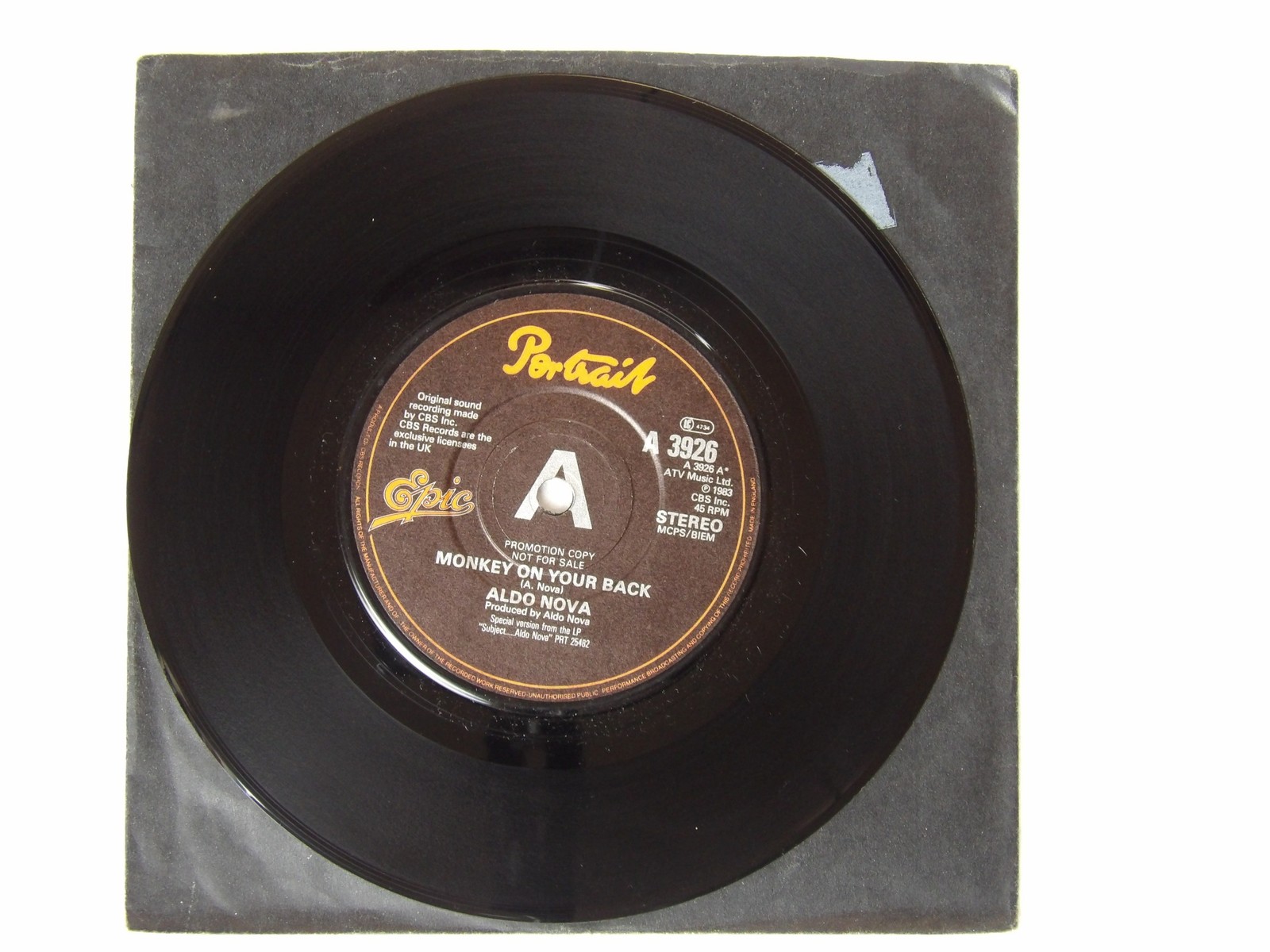 Aldo Nova:  Monkey On Your Back   1983  EX+  PROMO  7″