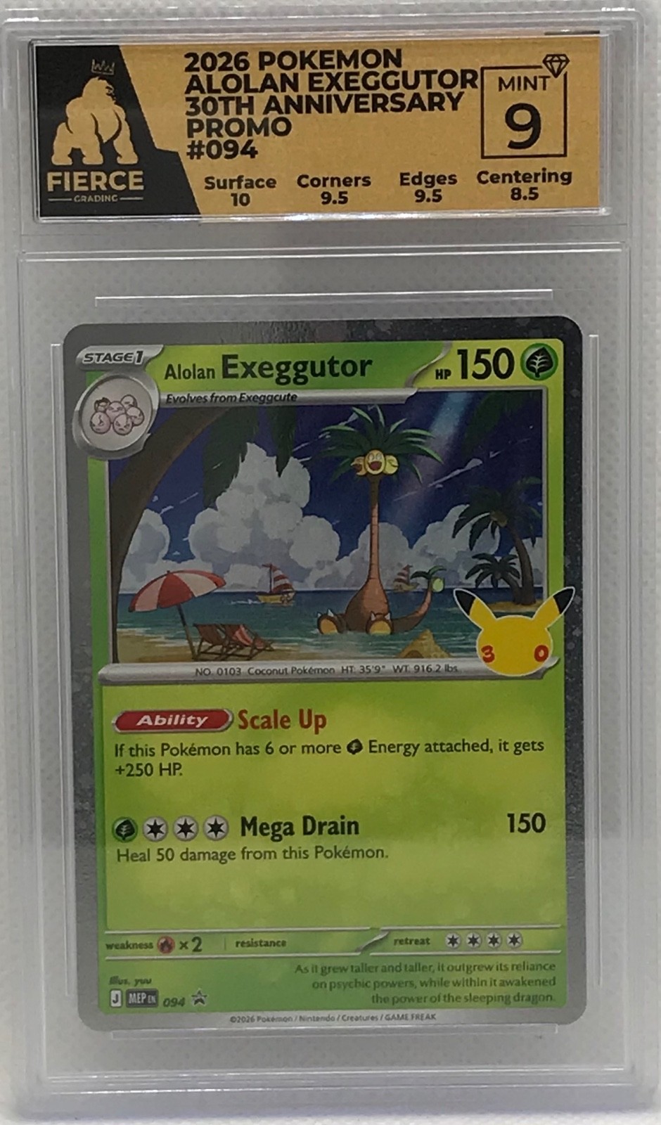 2026 Pokemon Alolan Exeggutor 30th Anniversary  #094 Graded 9 Fierce Grading