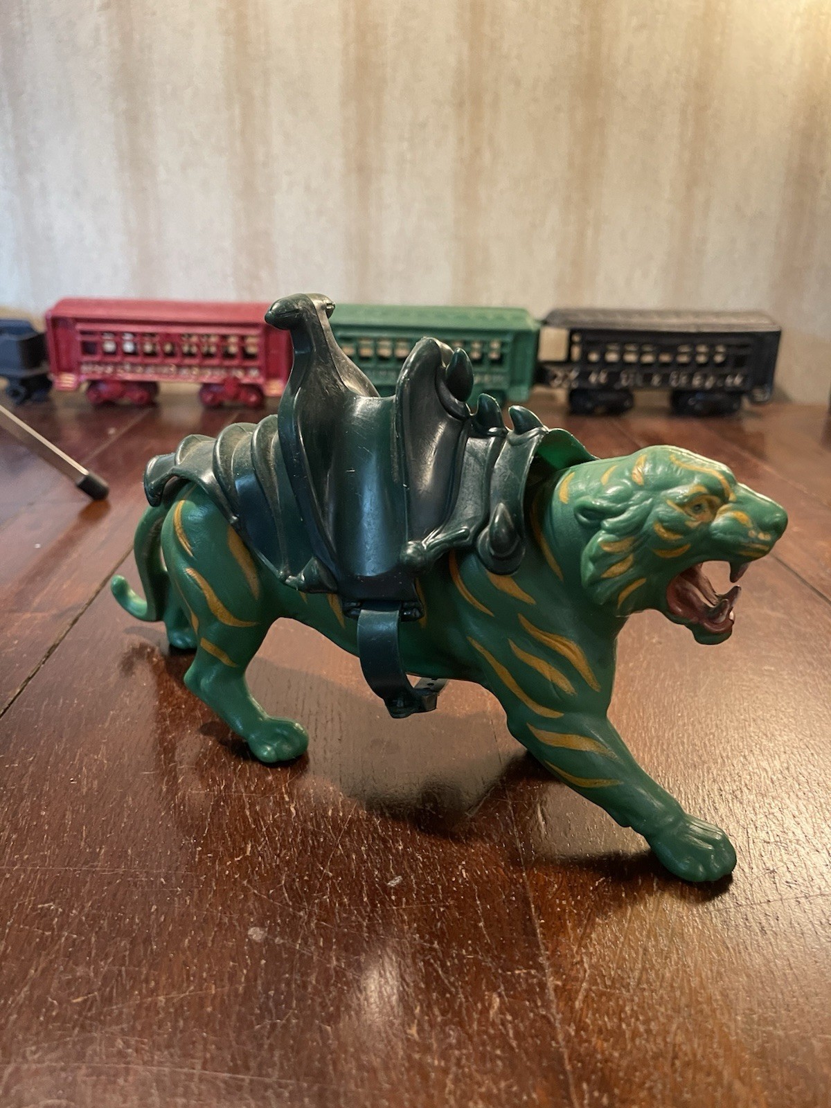 Masters Of The Universe 1981 BATTLE CAT verde He-Man Mattel variante imbracatura