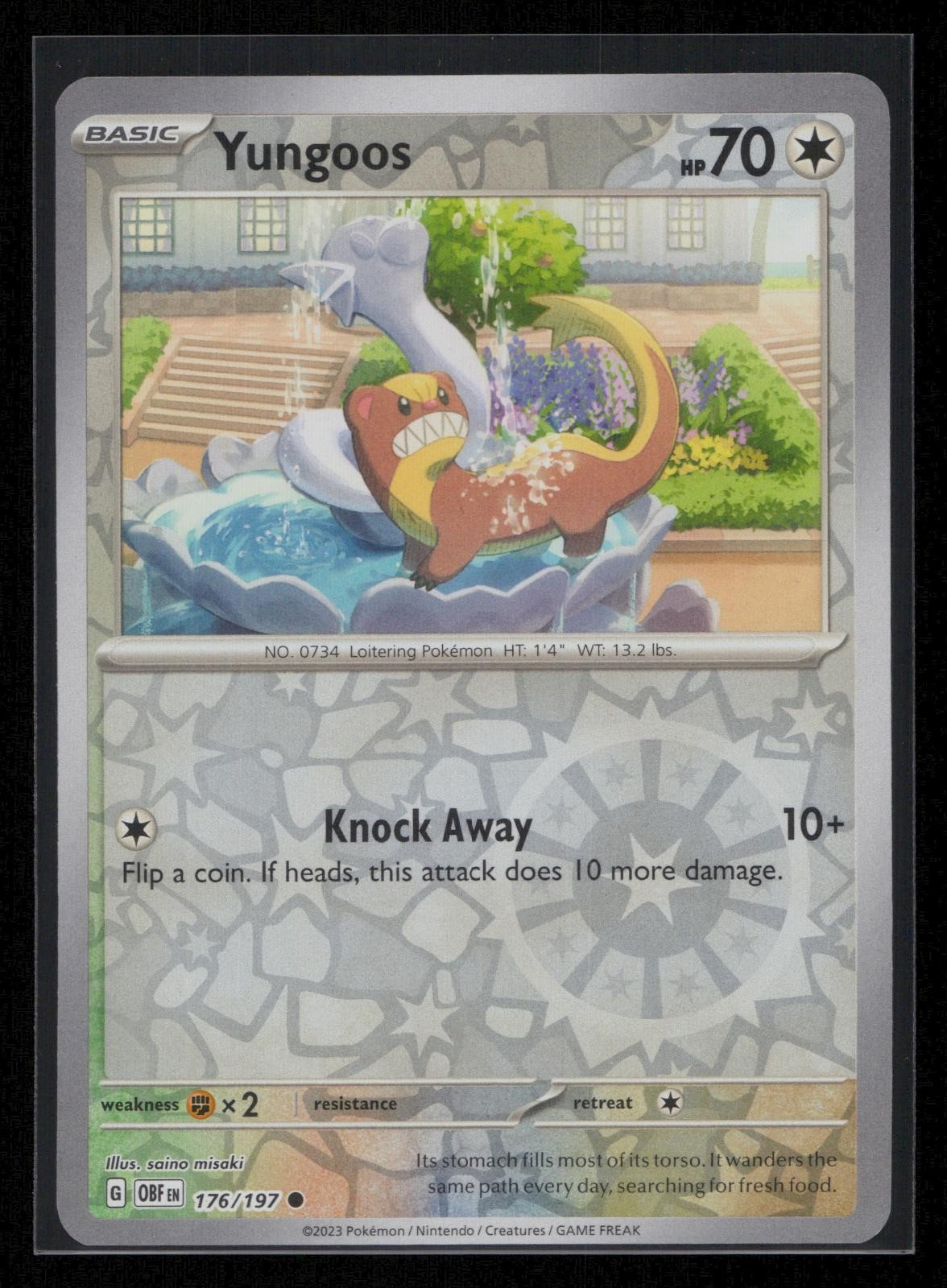 Yungoos 176/197 Common Obsidian Flames Pokemon Reverse Holo Near Mint