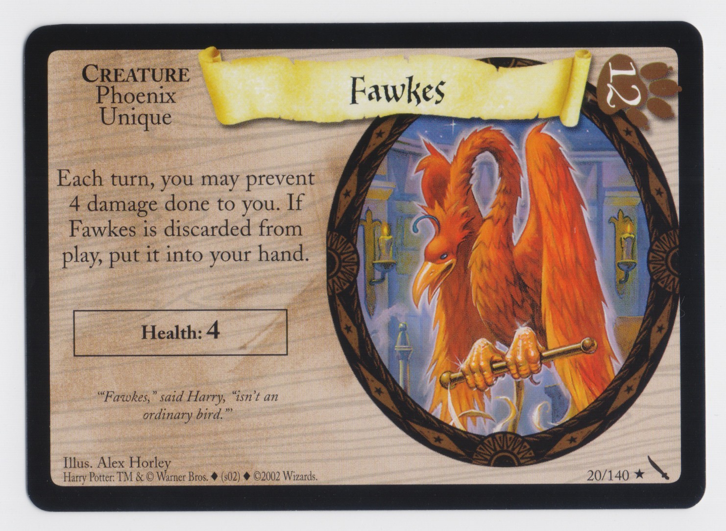 Fawkes 20/140 Chamber of Secrets Rare Harry Potter TCG WOTC NM
