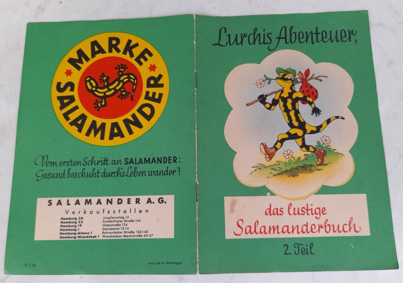 Lurchis Avventure Salamandra libretto pubblicitario 2 pezzi del 1956