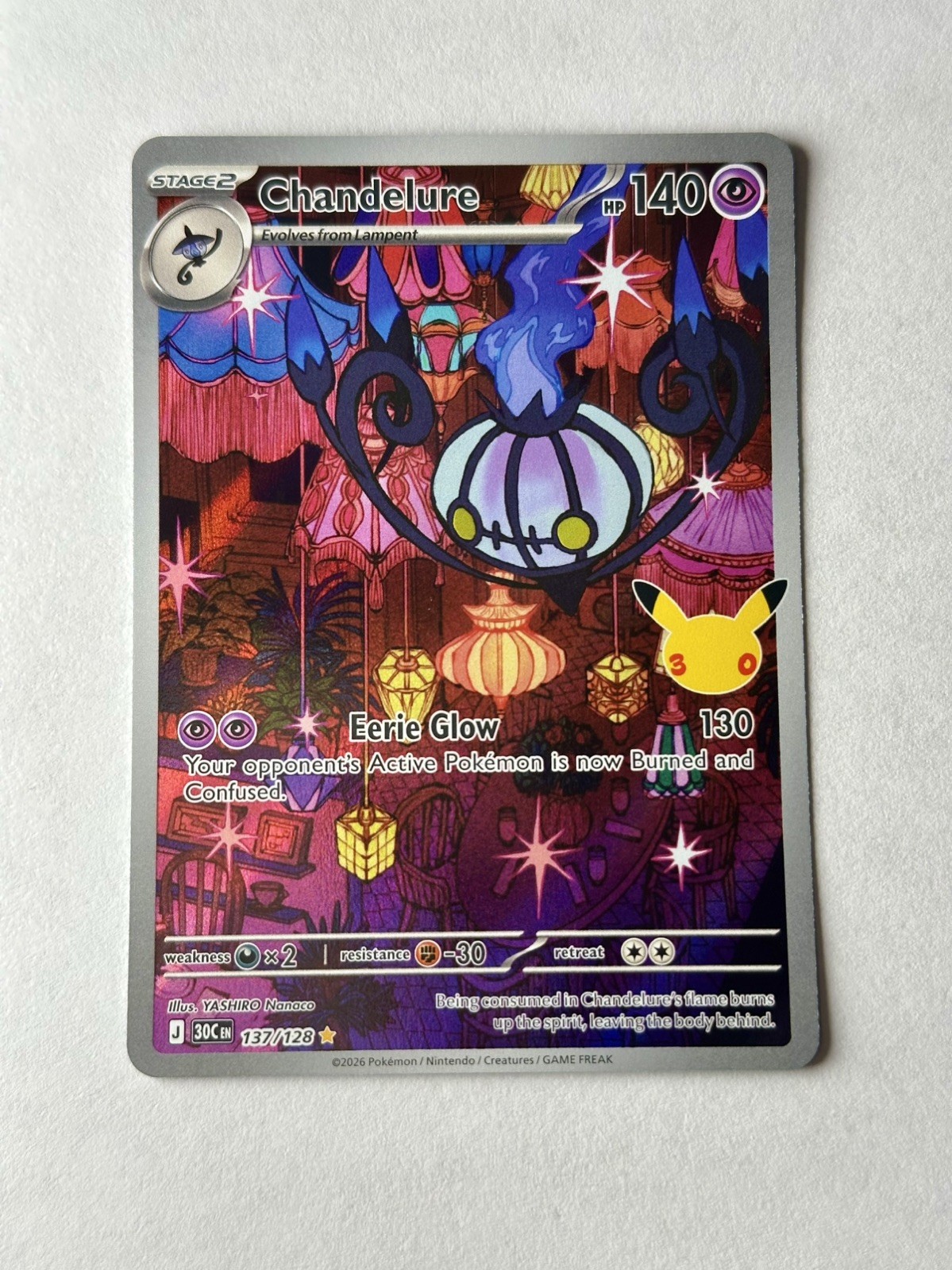 2026 Pokemon 30th Anniversary Celebration Chandelure 137/128 Illustration Rare