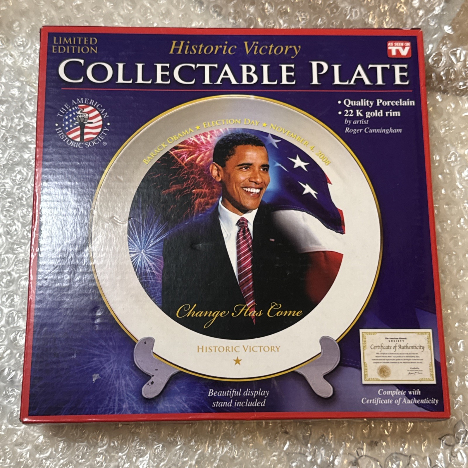 Barack Obama Historic Victory Commemorative Collector Plate 8" 22K Gold COA