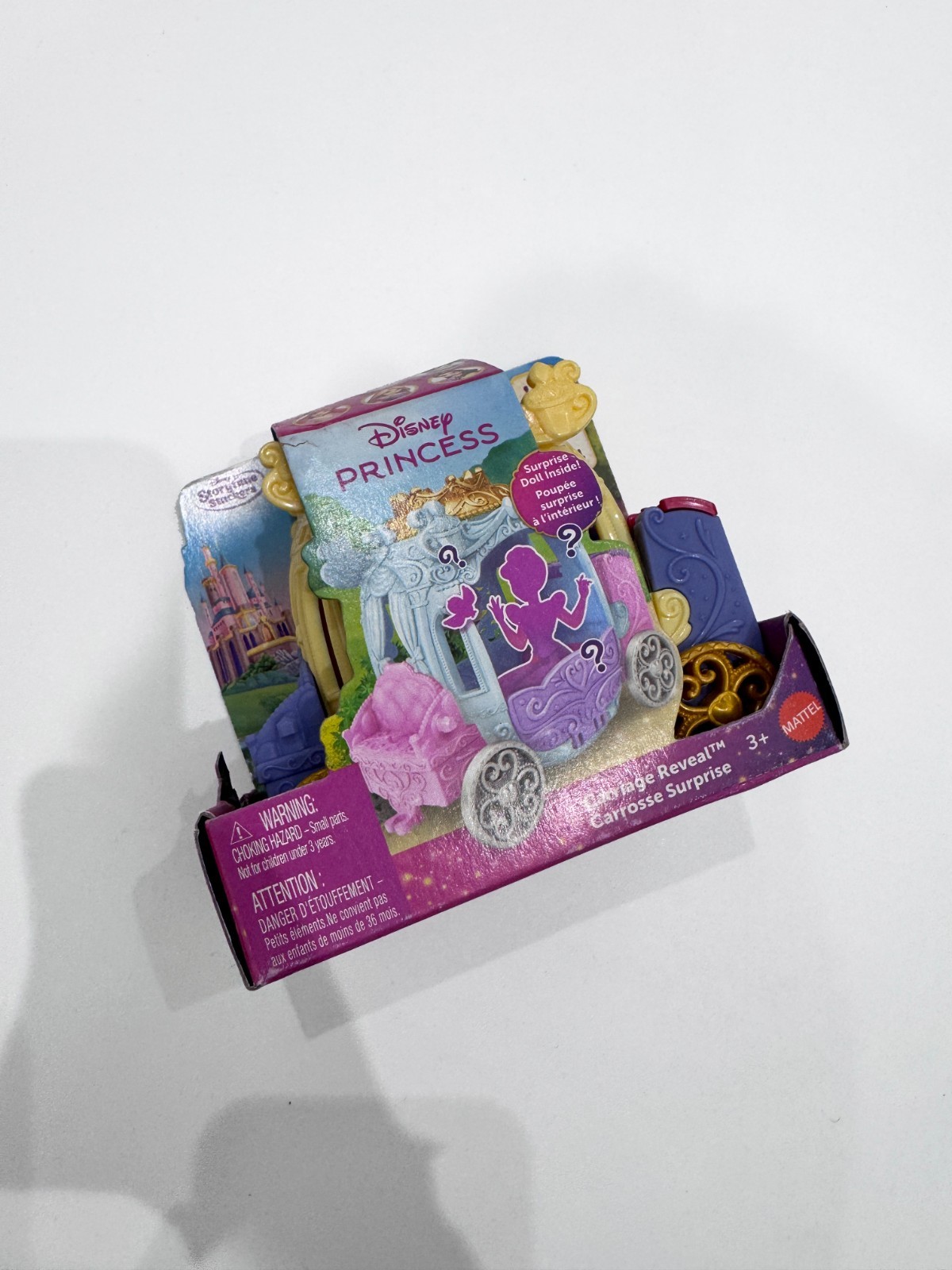 Mini bambola gialla Disney principessa carrozza rivelazione sorpresa Mattel Stackers