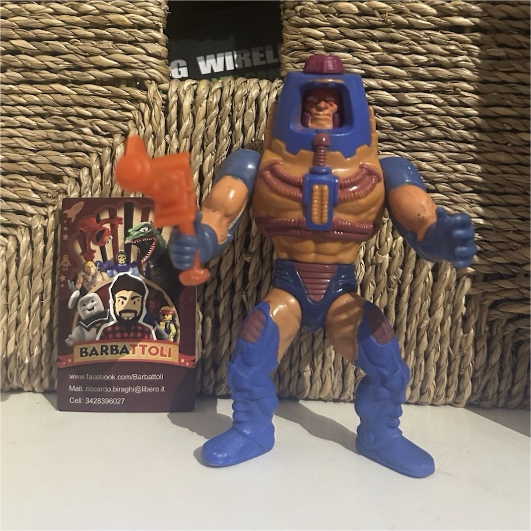 Action figure vintage guerriero barbaro blu accessorio arma arancione loose