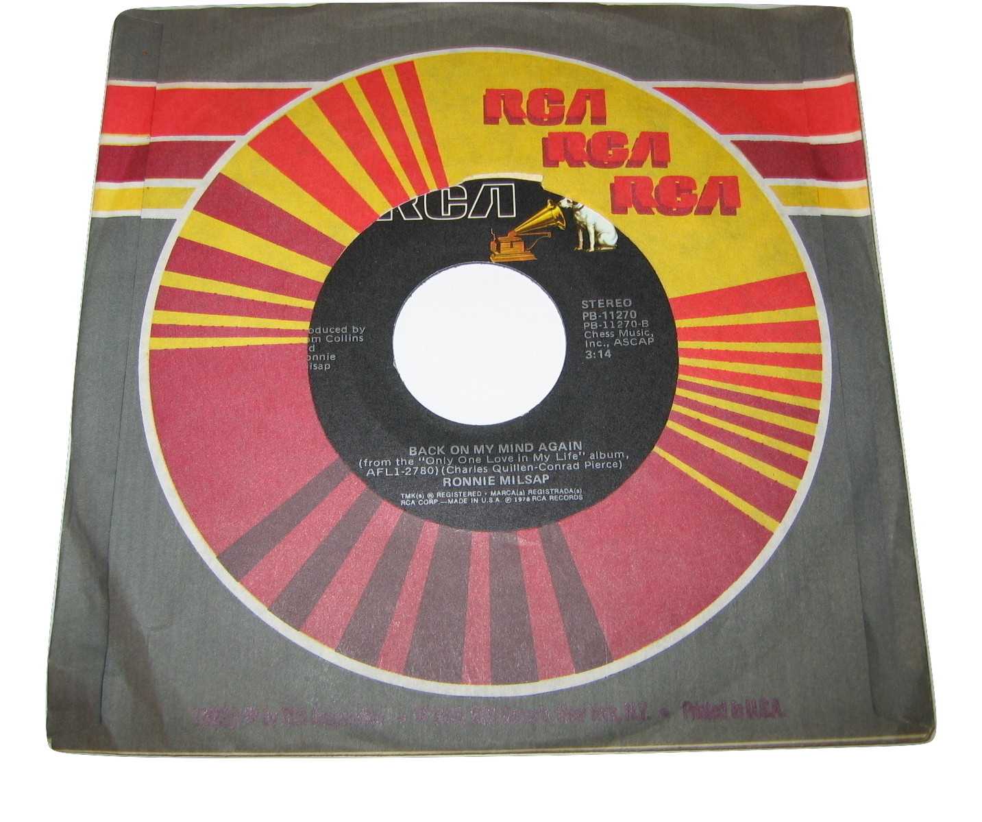 RONNIE MILSAP: Back On My Mind Again/Only One Love In My Life Vinyl Record 45 LP
