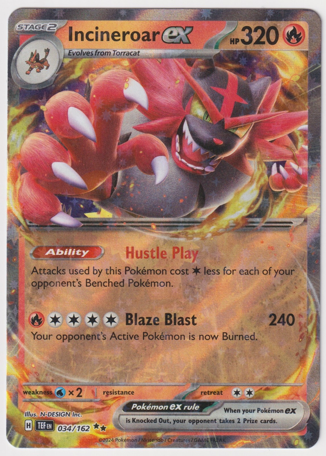 Incineroar ex 034/162 Double Rare Temporal Forces NM – Pokémon TCG