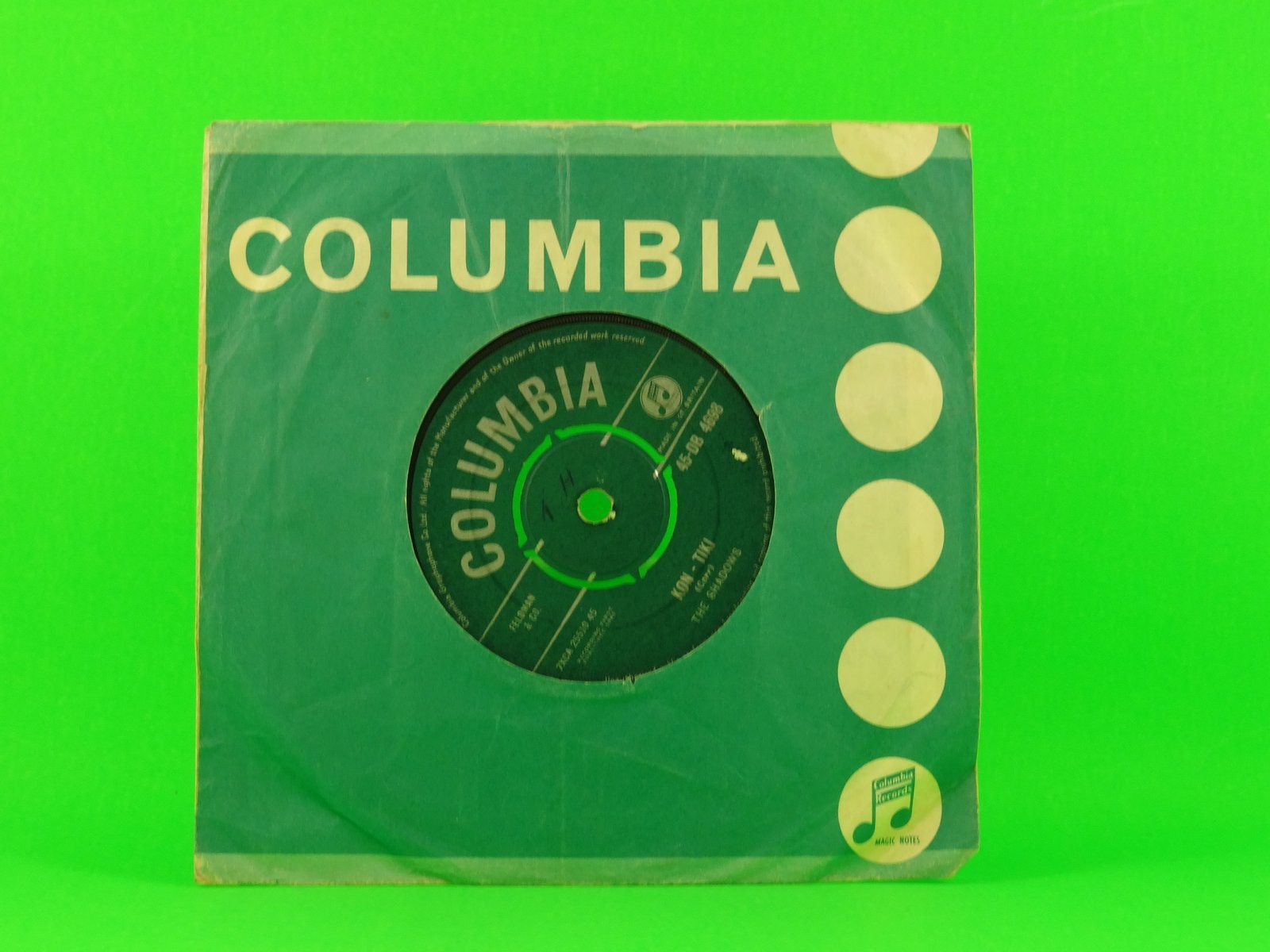 THE SHADOWS KON TIKI (144) 2 Track 7" Single plus Company Sleeve COLUMBIA