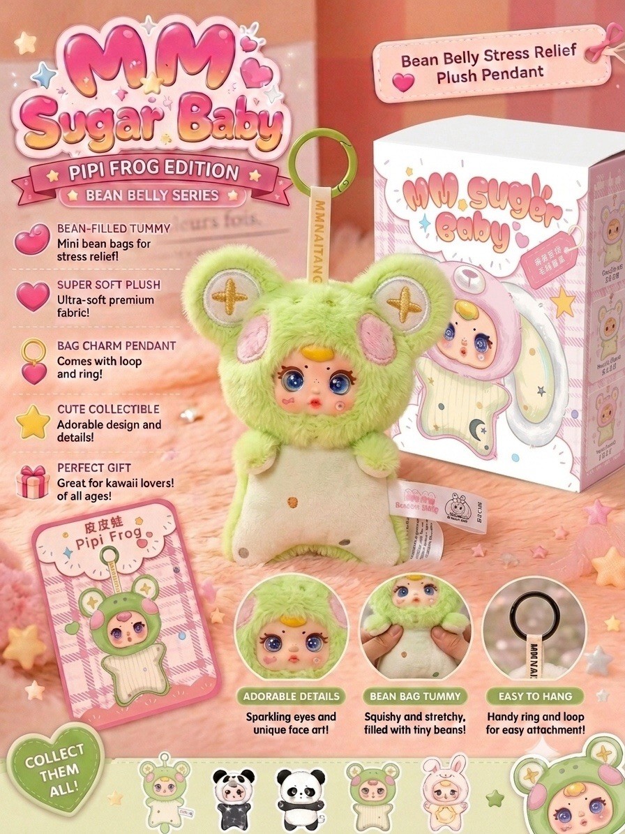 MM SUGER BABY PIPI RANA 🐸 CIONDOLO PELUCHE PANCIA DI FAGIOLO KAWAII NUOVO CON SCATOLA