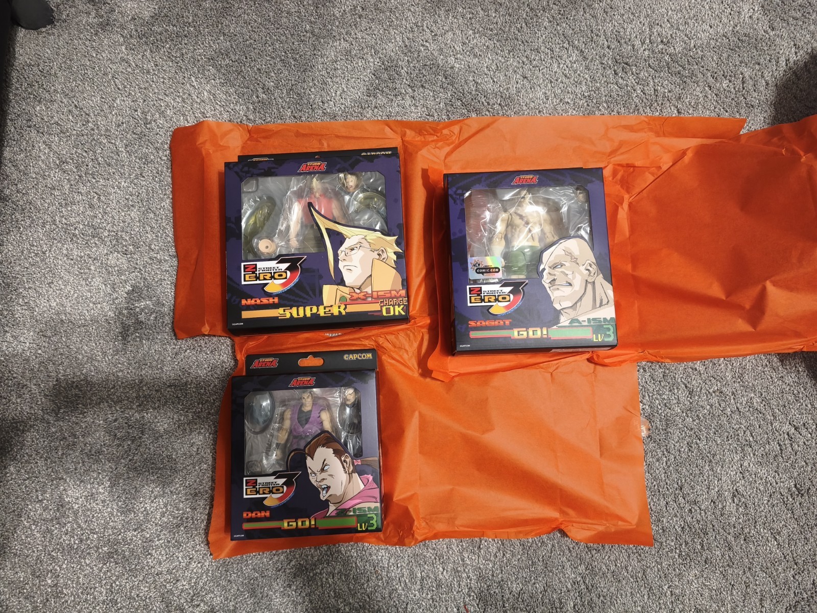 Storm Arena Green Sagat Purple Dan Red Nash MCM Comic Con UK Exclusive Figures x
